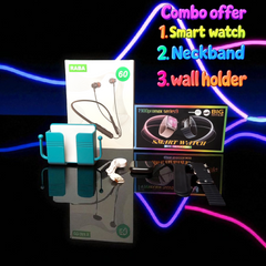 Lifestyle Gadget Set (Smart Watch + Neckband + Wall Holder)