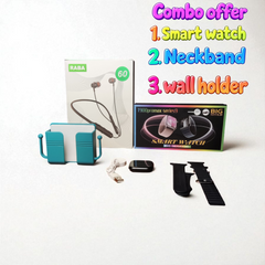 Lifestyle Gadget Set (Smart Watch + Neckband + Wall Holder)