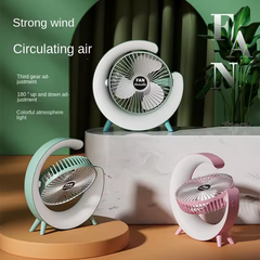USB Rechargeable 3 Speed 1800MAH Battery Portable Fan Desktop Mini Fan with Night Light in 5 Colors