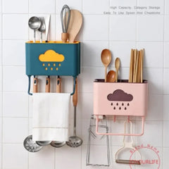 Wall Mounted Spoon Fork Cutlery Kitchen Utensils Storage Organizer With Hook And Towel Rack