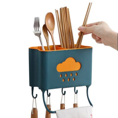 Wall Mounted Spoon Fork Cutlery Kitchen Utensils Storage Organizer With Hook And Towel Rack