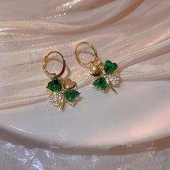 Green Gems Four Leaf Clover Drop Earrings