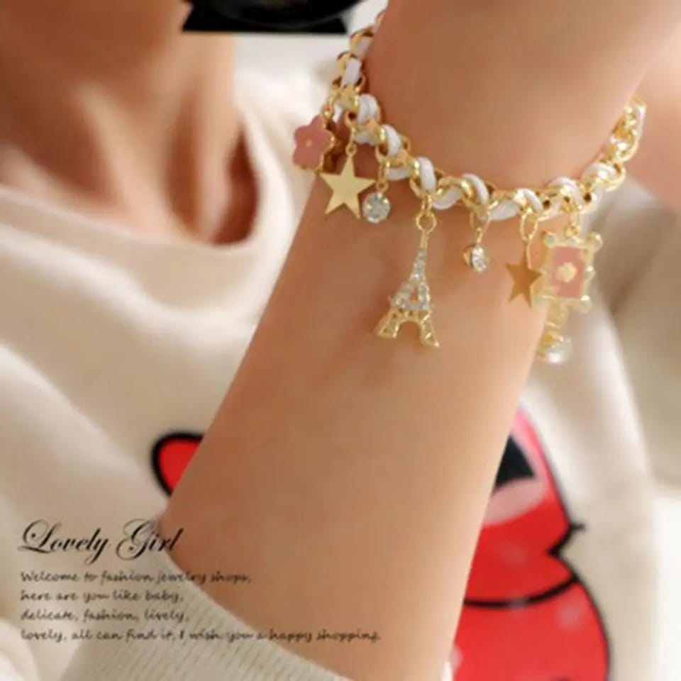 Fashion Trendy Leather Bracelet Jewelry Gold Color Plated Bracelet