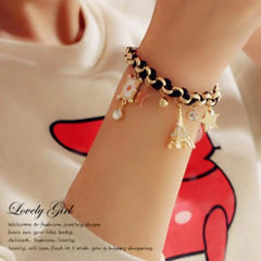 Fashion Trendy Leather Bracelet Jewelry Gold Color Plated Bracelet