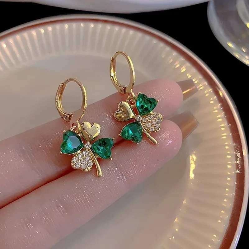 Green Gems Four Leaf Clover Drop Earrings