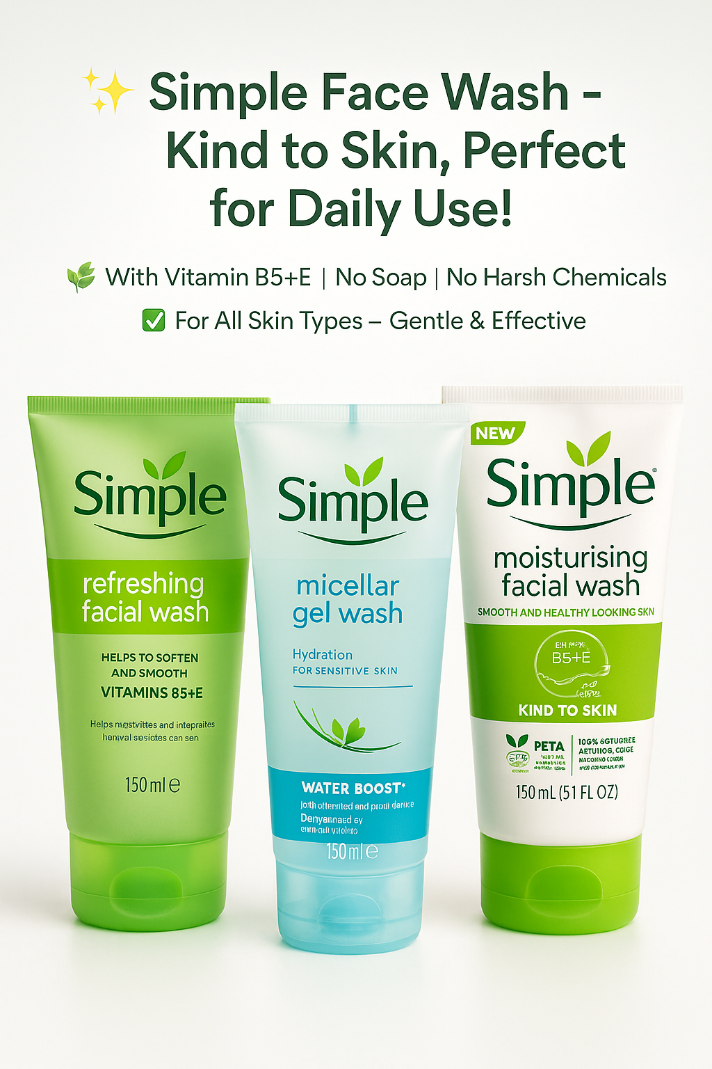 Simple Kind to Skin Refreshing Facial Gel Wash-150ml