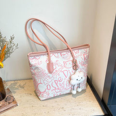 Printed canvas graffiti tote bag with doll