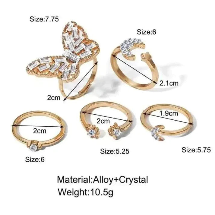 Butterfly Finger Ring 5 Pcs