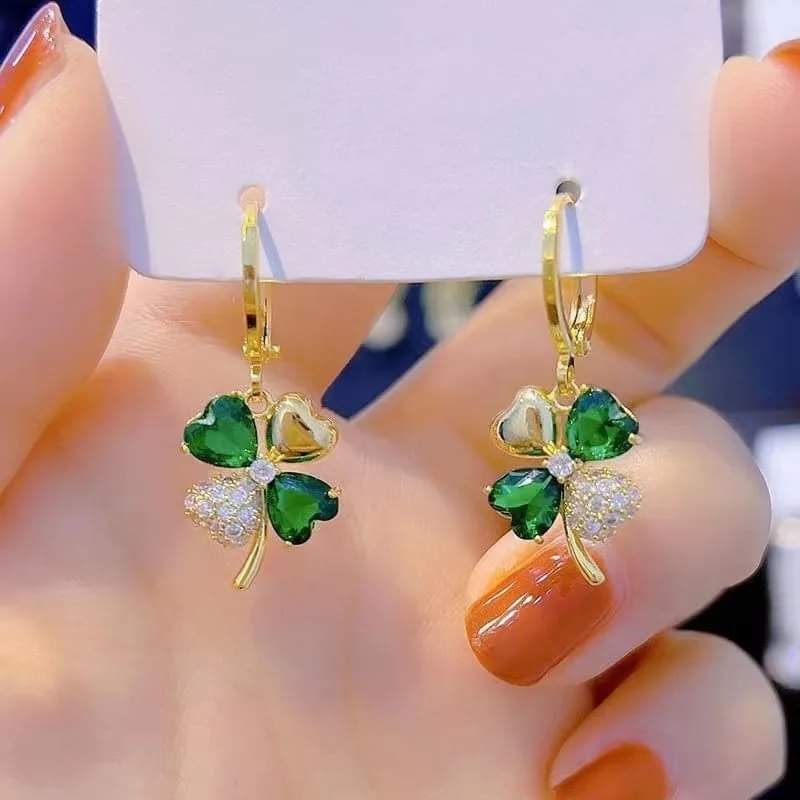 Green Gems Four Leaf Clover Drop Earrings