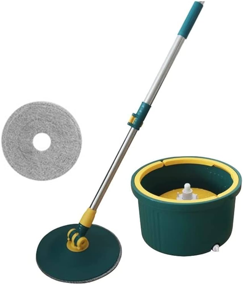 360 Degree Rotating Mop with Bucket 2 Microfibre Pads Adjustable Extended Handle