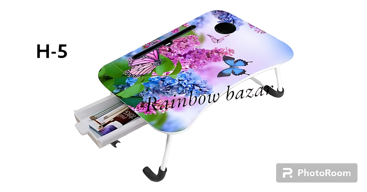 Printed laptop folding table with drawer