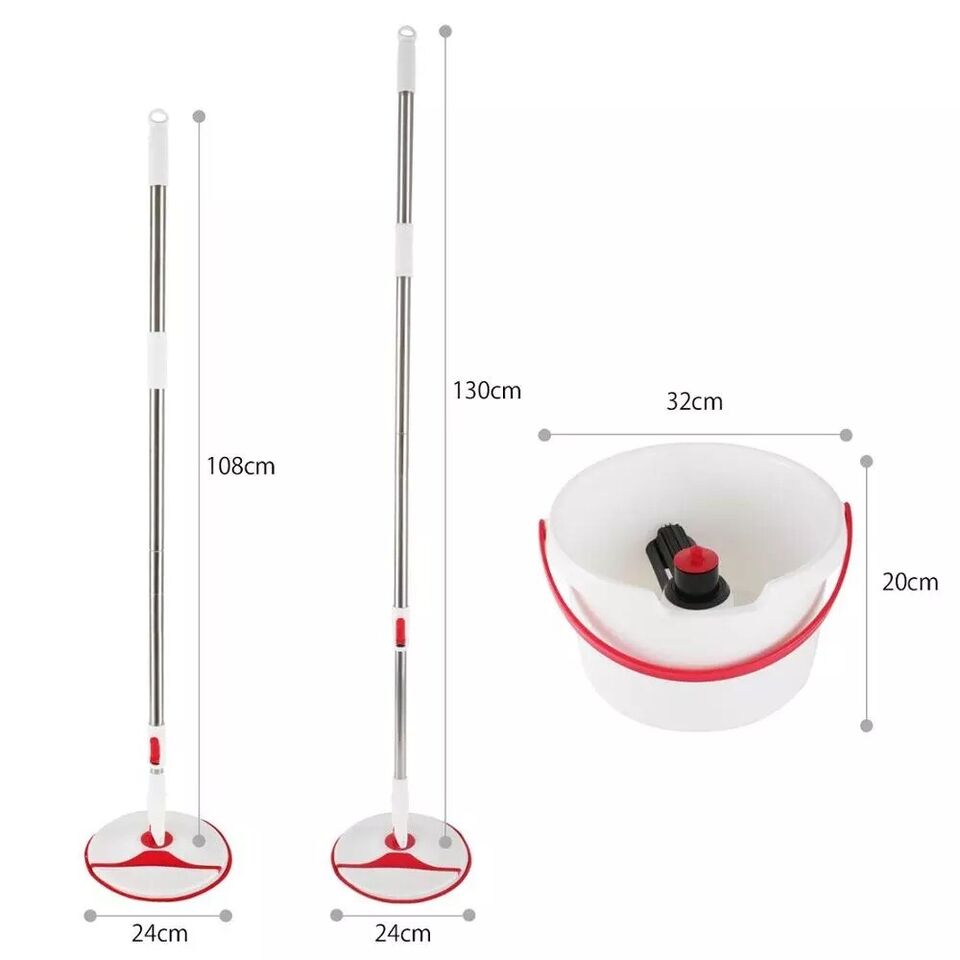 360 Degree Rotating Mop with Bucket 2 Microfibre Pads Adjustable Extended Handle